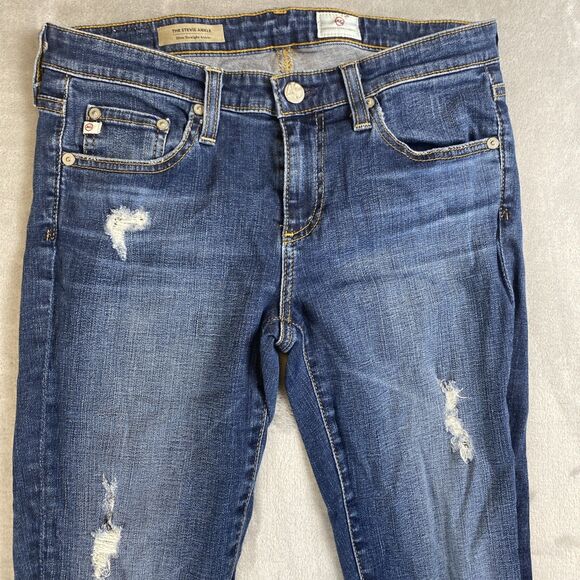 Adriano Goldschmied Womens 26R Denim Jeans Stevie Slim Straight Ankle Distressed - Picture 2 of 9